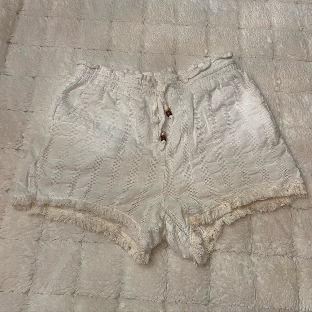 Heartloom Cream Textured Fringe Pull On Shorts Size Small 2898 - Picture 2 of 7